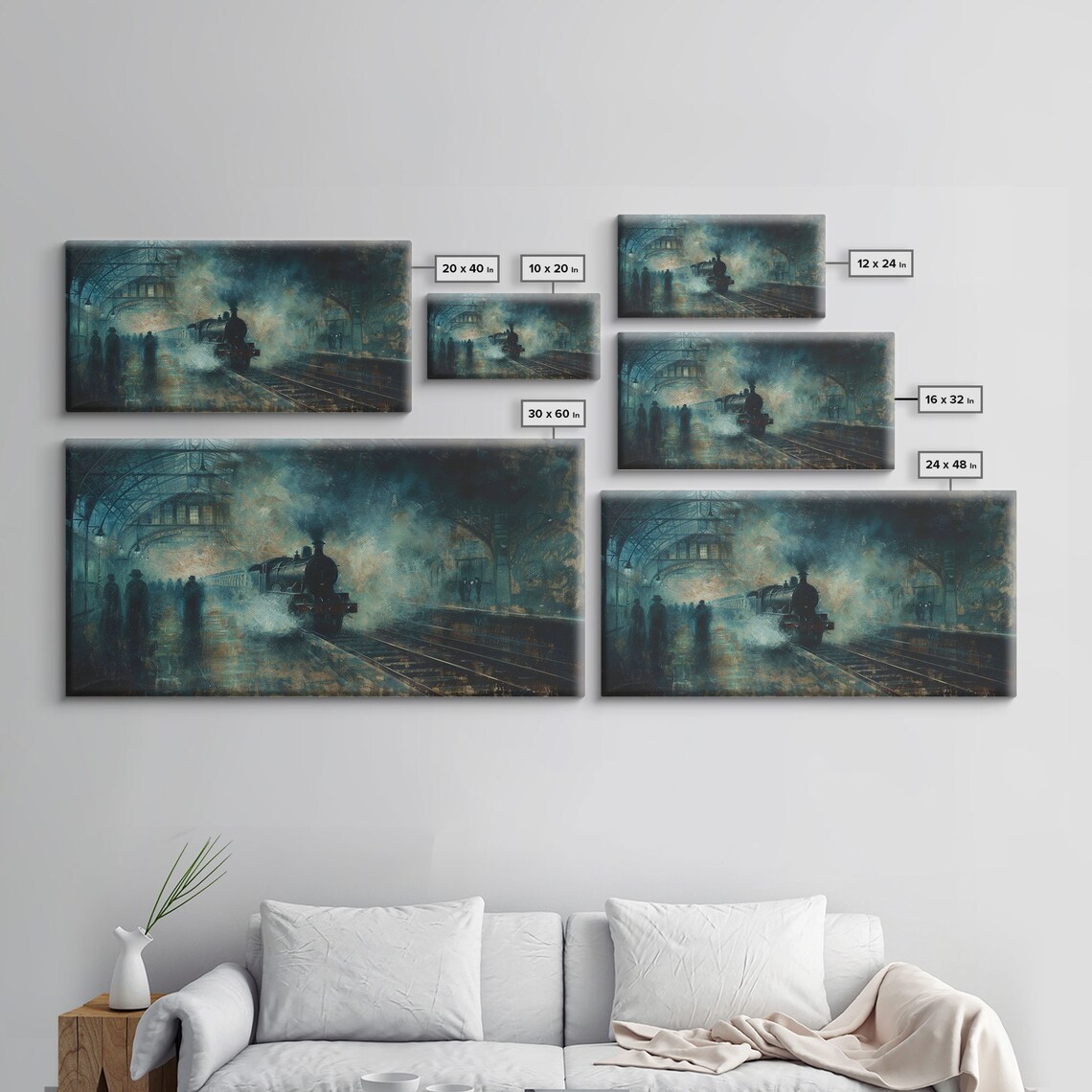 Haunted Steam Train Misty Victorian Station Night Spooky Halloween Wall Art - Image 2