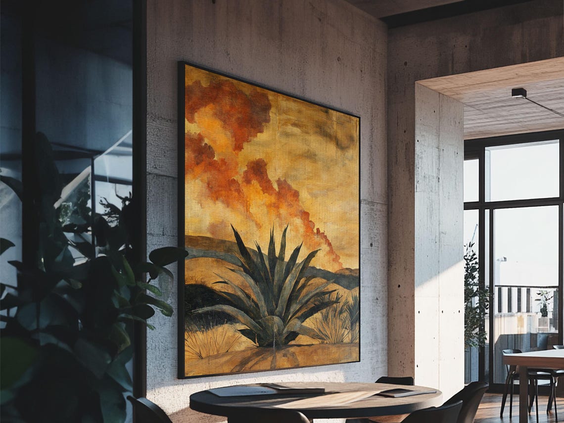 Agave In Desert Landscape Dramatic Sunset Southwestern Wall Art Print - Image 5