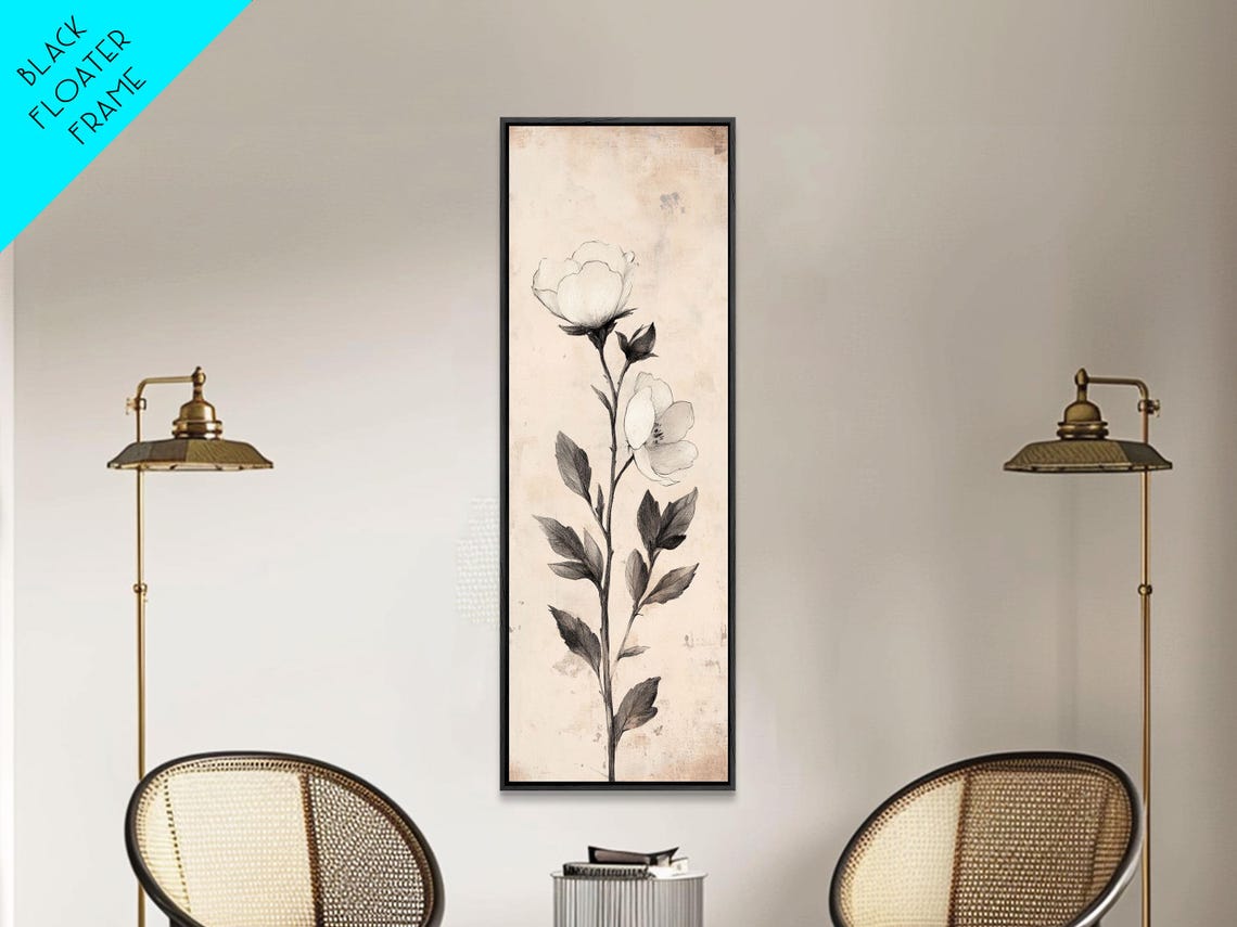 Sketch Of A Flower Print Wood Framed Wall Art Flower Painting Flower Decor Floral Botanical Wall Art Flower Print Narrow Art - Image 4