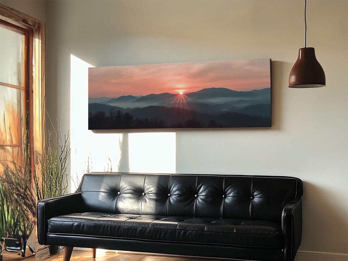 Great Smoky Mountains Sunrise Misty Ridges Panoramic Painting Poster