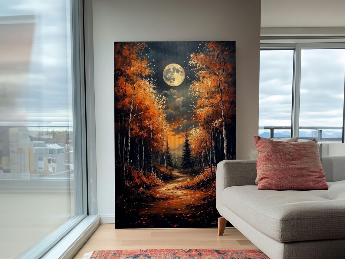 Full Moon Over a Haunted Forest, Dark Academia Art Print - Image 6