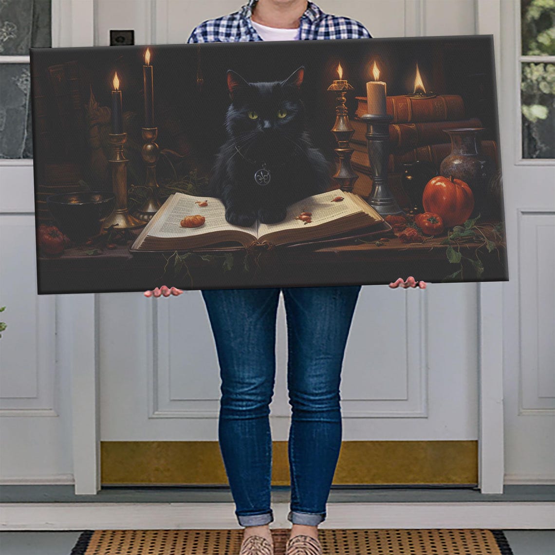 Black Cat Witch Familiar Spell Book Candlelight Dark Academia Poster - Image 3