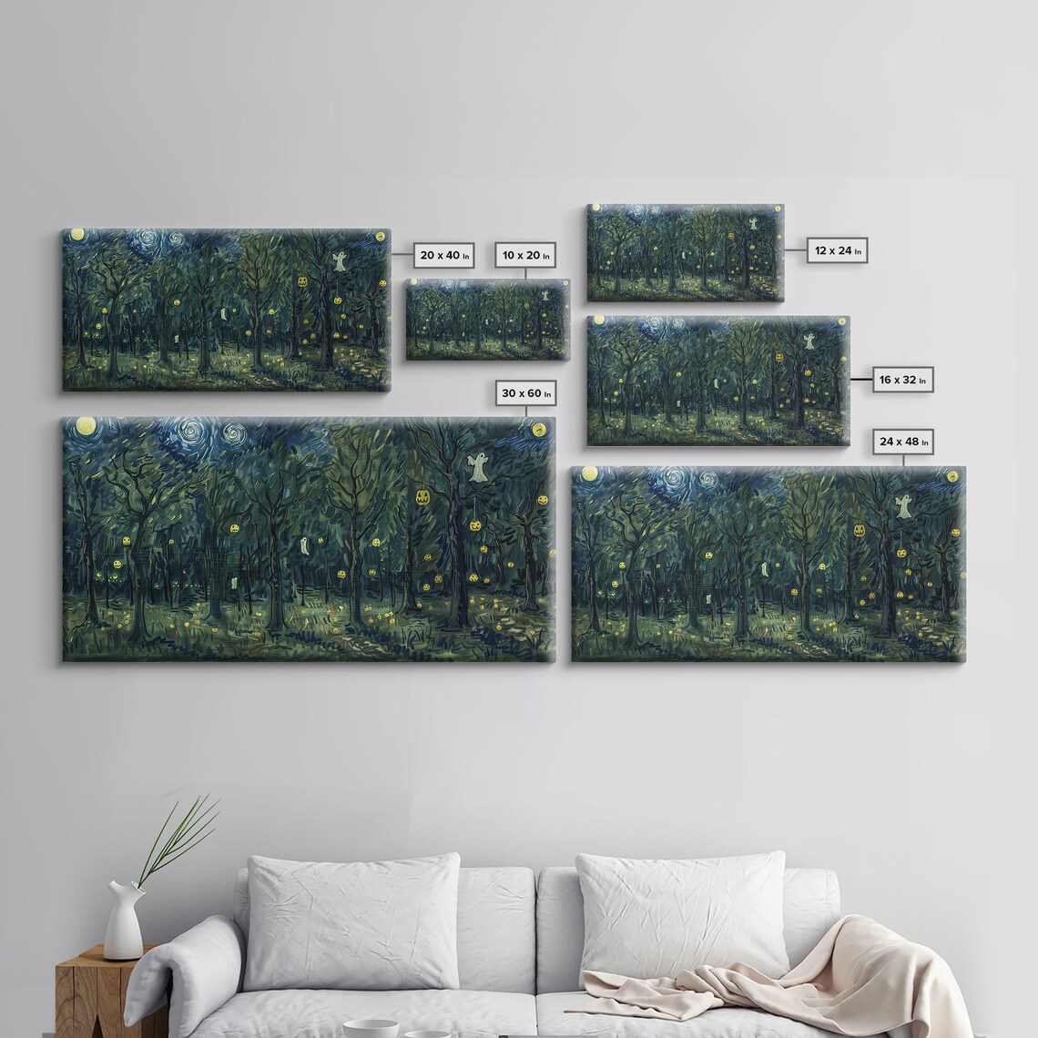 Starry Night Haunted Forest Ghosts Hanging Jack O Lanterns Spooky Poster - Image 2