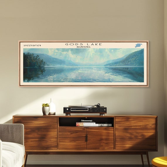 Gods Lake Framed Print Lake House Decor Panoramic Wall Art Travel Poster Scenic Lake Painting Nature Art