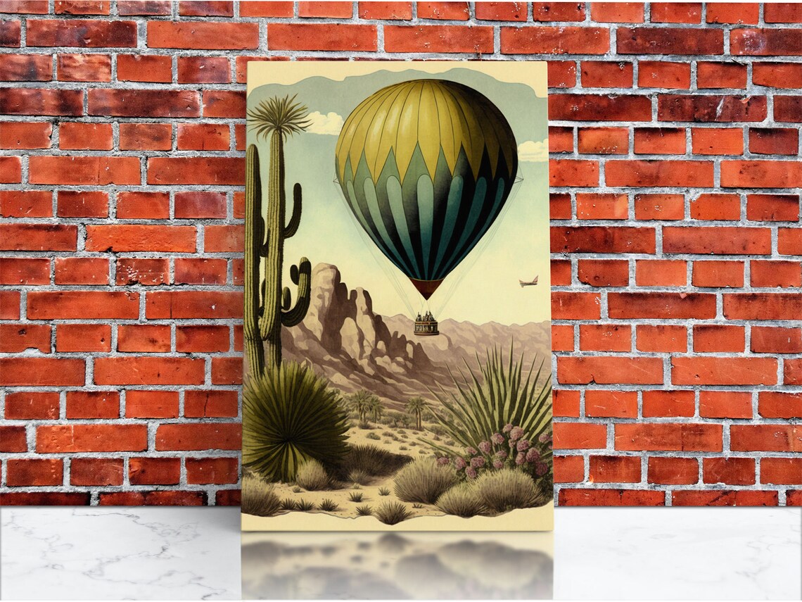 Retro Art Deco Hot Air Balloon Desert Art Print - Image 3
