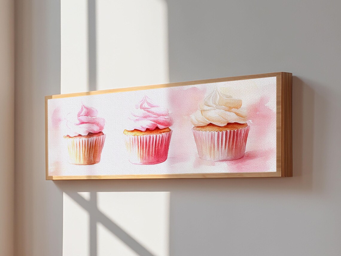 Cupcake Painting with Light Pink Frosting, Kitchen Art Print