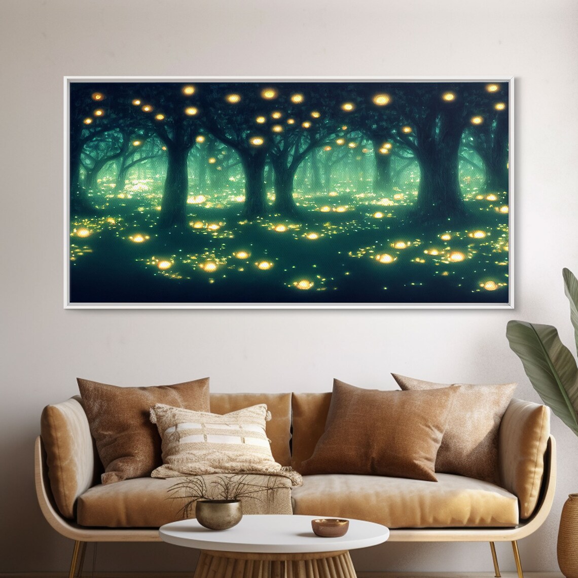Fireflies at Night in a Fantasy Forest Art Print