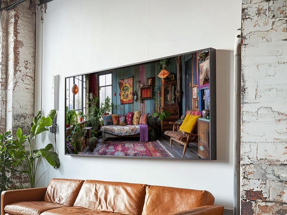 Boho Living Room Framed Print With Cottagecore Wall Art Perfect Cozy Rustic Decor And Vintage Inspired Furniture Aesthetic