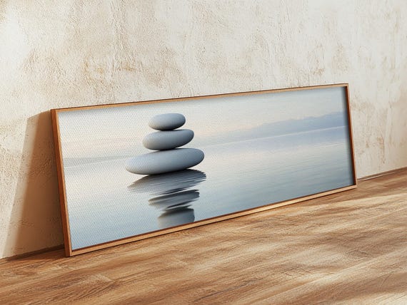 Zen Inspired Framed Print Minimalist Art Stacked Stones Calming Wabi Sabi Style Living Room Decor Neutral Wall Art