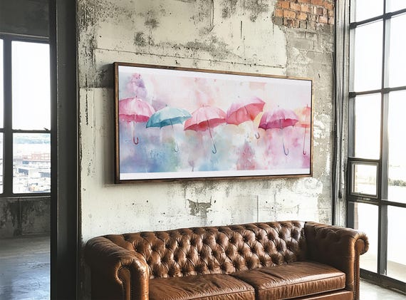 Pastel Umbrellas Print Whimsical Watercolor Wall Art Cottagecore Colorful Decor Feminine Bedroom Artwork Light Pink Wall Art