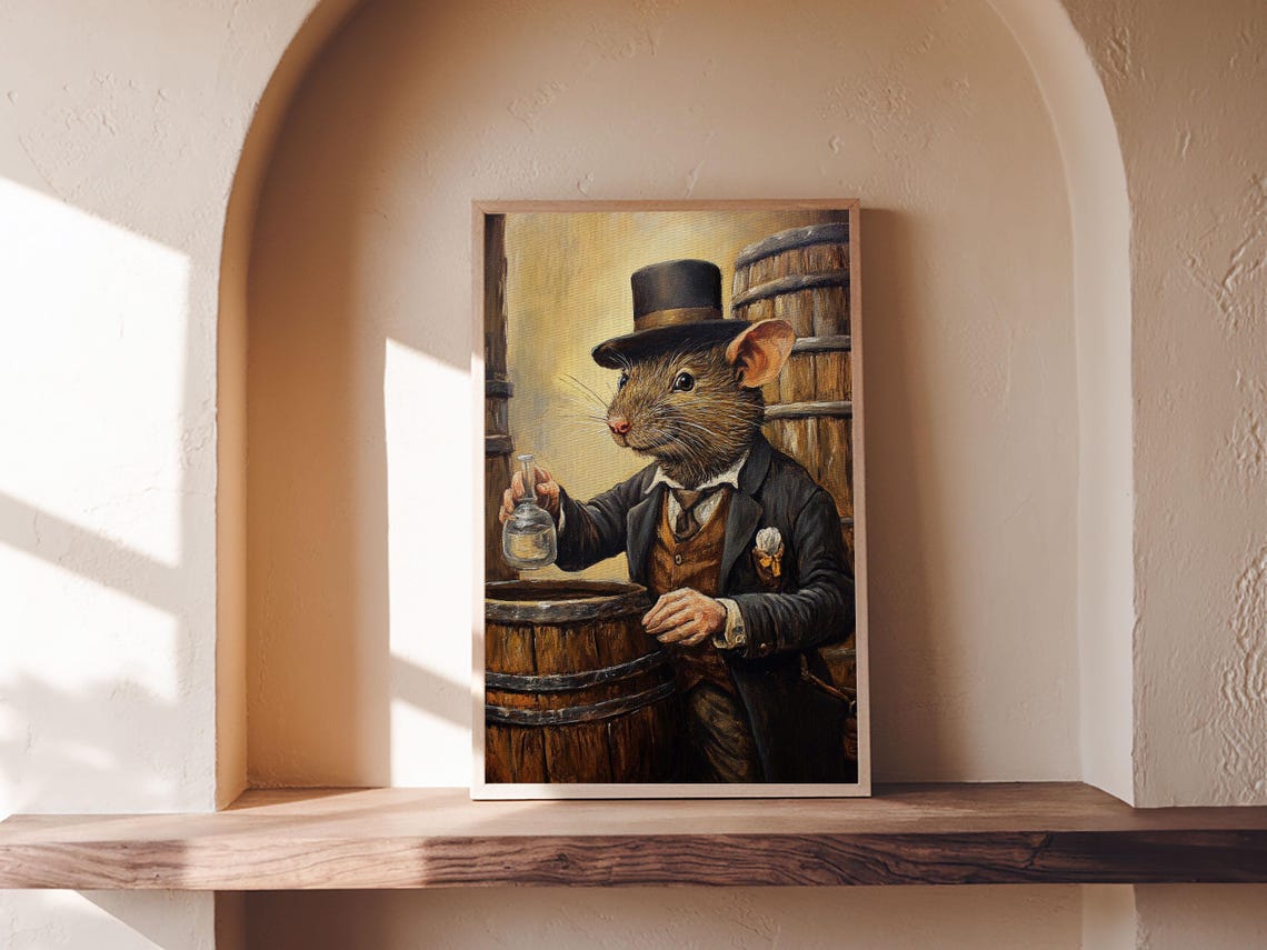 Victorian Rat Gentleman Whiskey Distiller Top Hat Funny Wall Art - Image 2