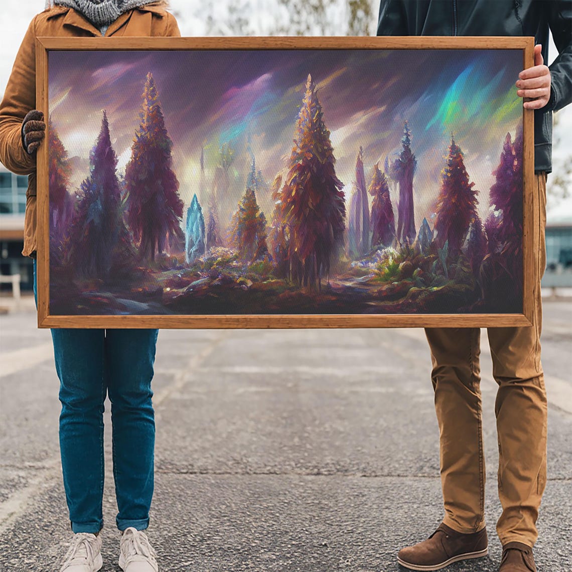 Psychedelic Glowing Fantasy Forest Rainbow Sky Iridescent Trees Poster - Image 3
