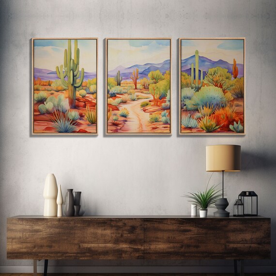 Southwestern Desert Landscape 3-Piece Minimalist Art Print