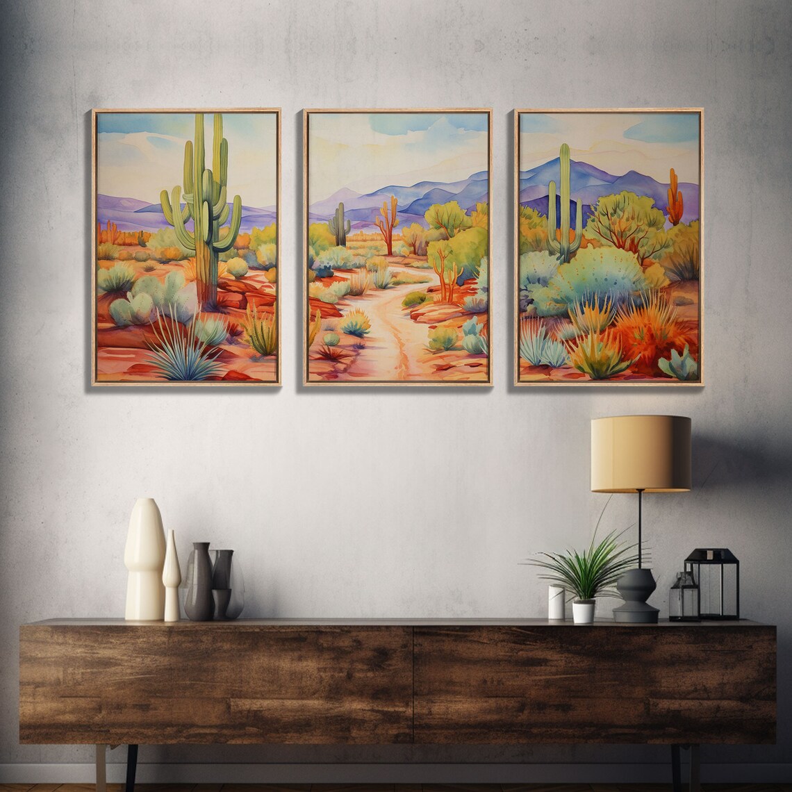 Southwestern Desert Landscape 3-Piece Minimalist Art Print