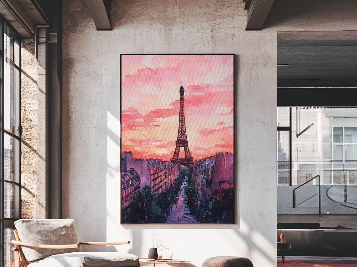 Eiffel Tower Sunset Paris Street Watercolor Romantic Skyline Poster - Image 6
