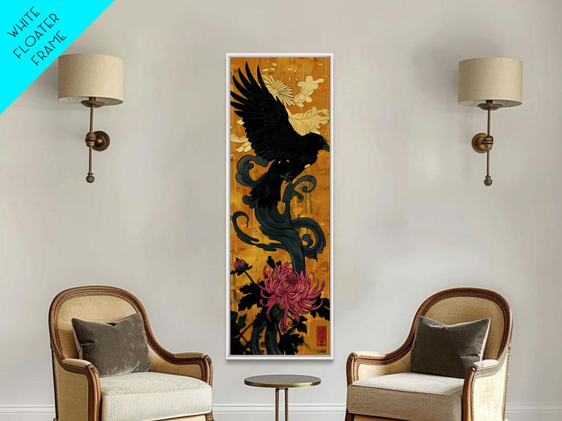 Print Japanese Eagle In Flight Over Chrysanthemum Flowers Bold Traditional Art For Statement Wall Piece Cultural Home Decor - Image 4