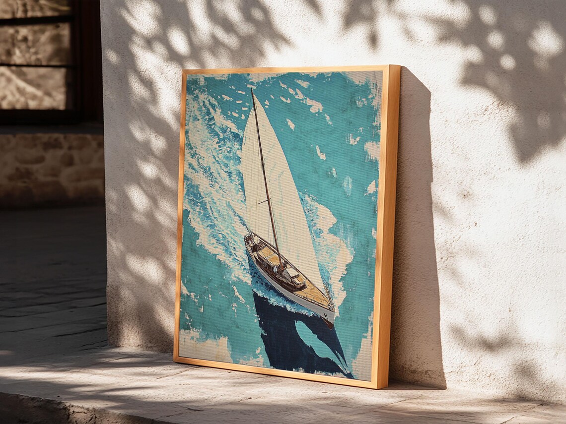 Sailboat Aerial View Turquoise Ocean Watercolor Nautical Art Print - Image 3