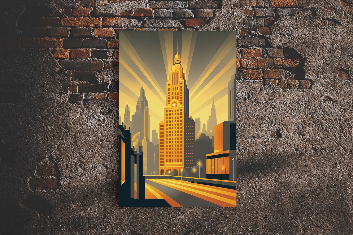 Art Deco Architecture, 1930s Style City Skyline Poster