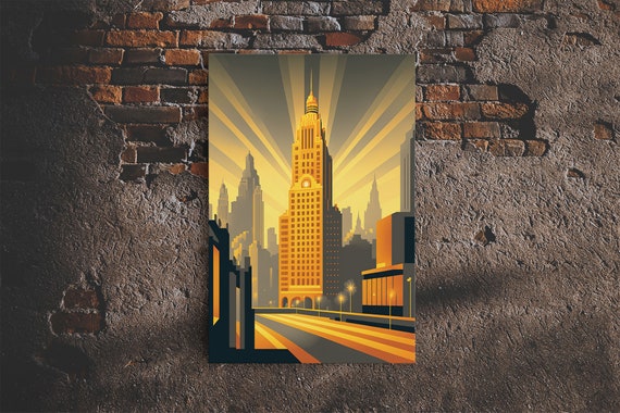 Art Deco Architecture, 1930s Style City Skyline Poster