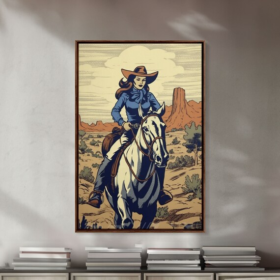 Western Cowgirl Deco Retro Western Art Print