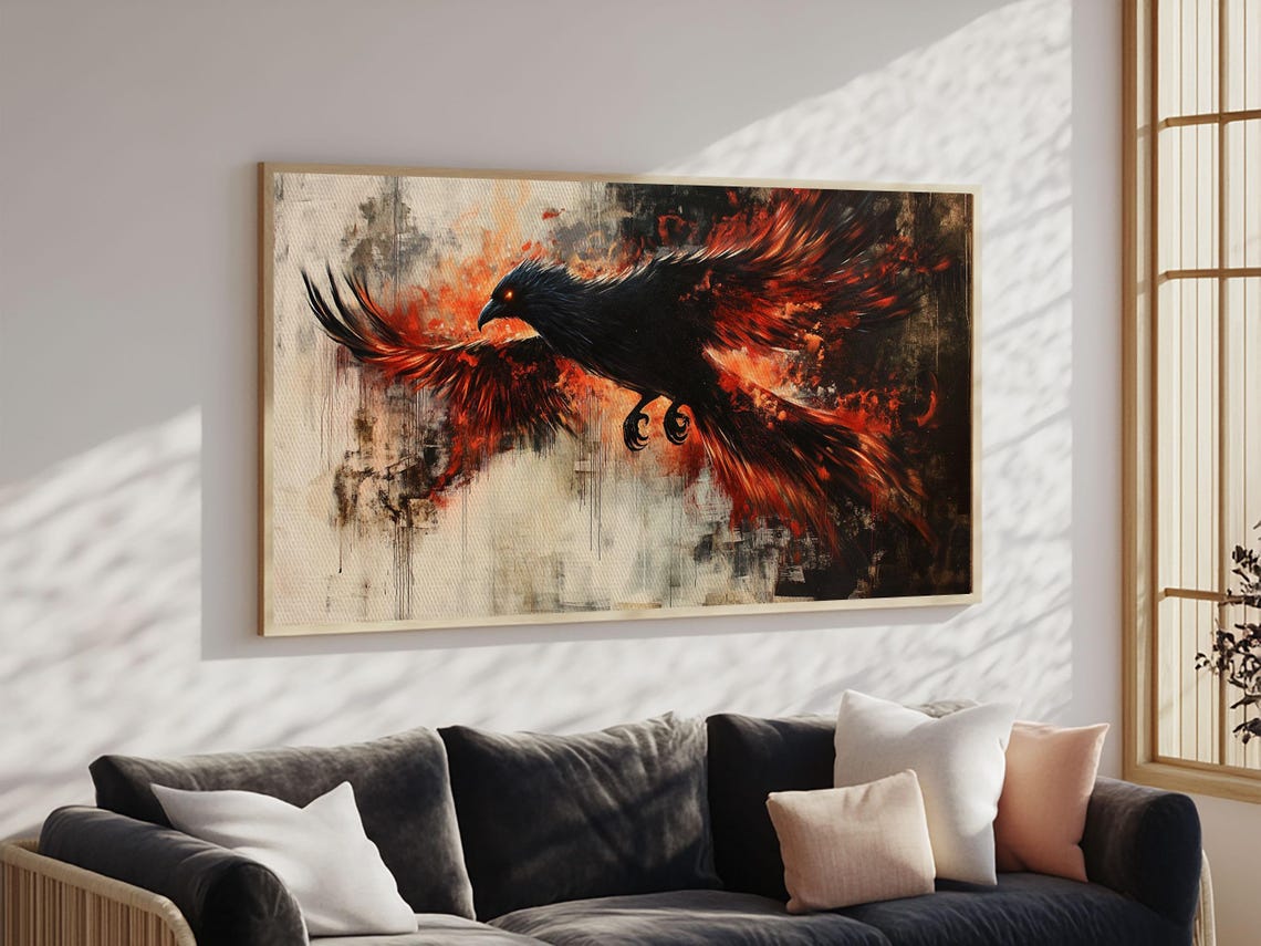 Black Phoenix Rising In Fiery Red Wings Graffiti Style Art Poster - Image 5