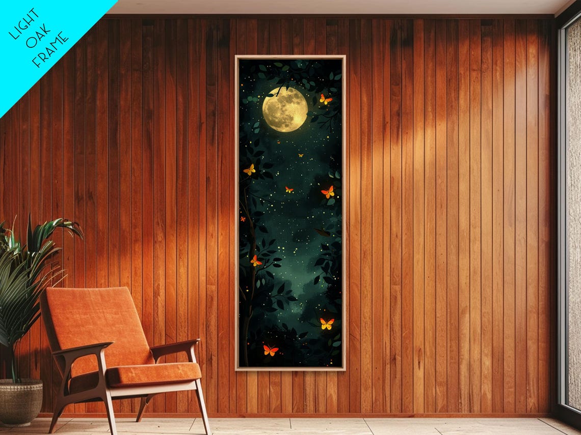 Full Moon Orange Butterflies Night Forest Dreamy Japanese Art Poster - Image 2