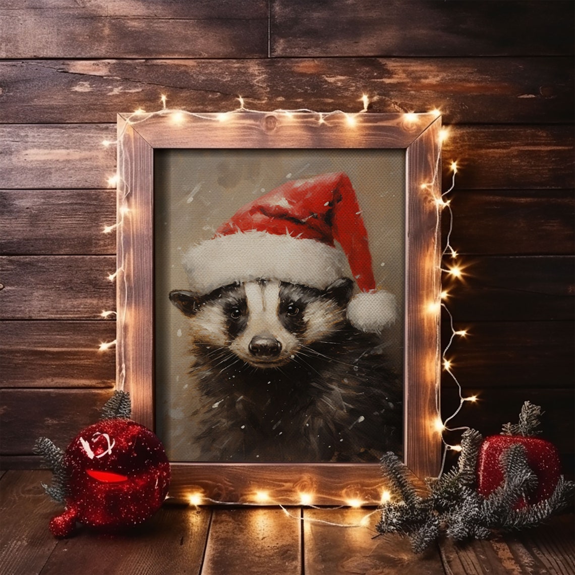 Cute Badger Wearing Red Santa Hat Snowy Christmas Animal Poster - Image 6
