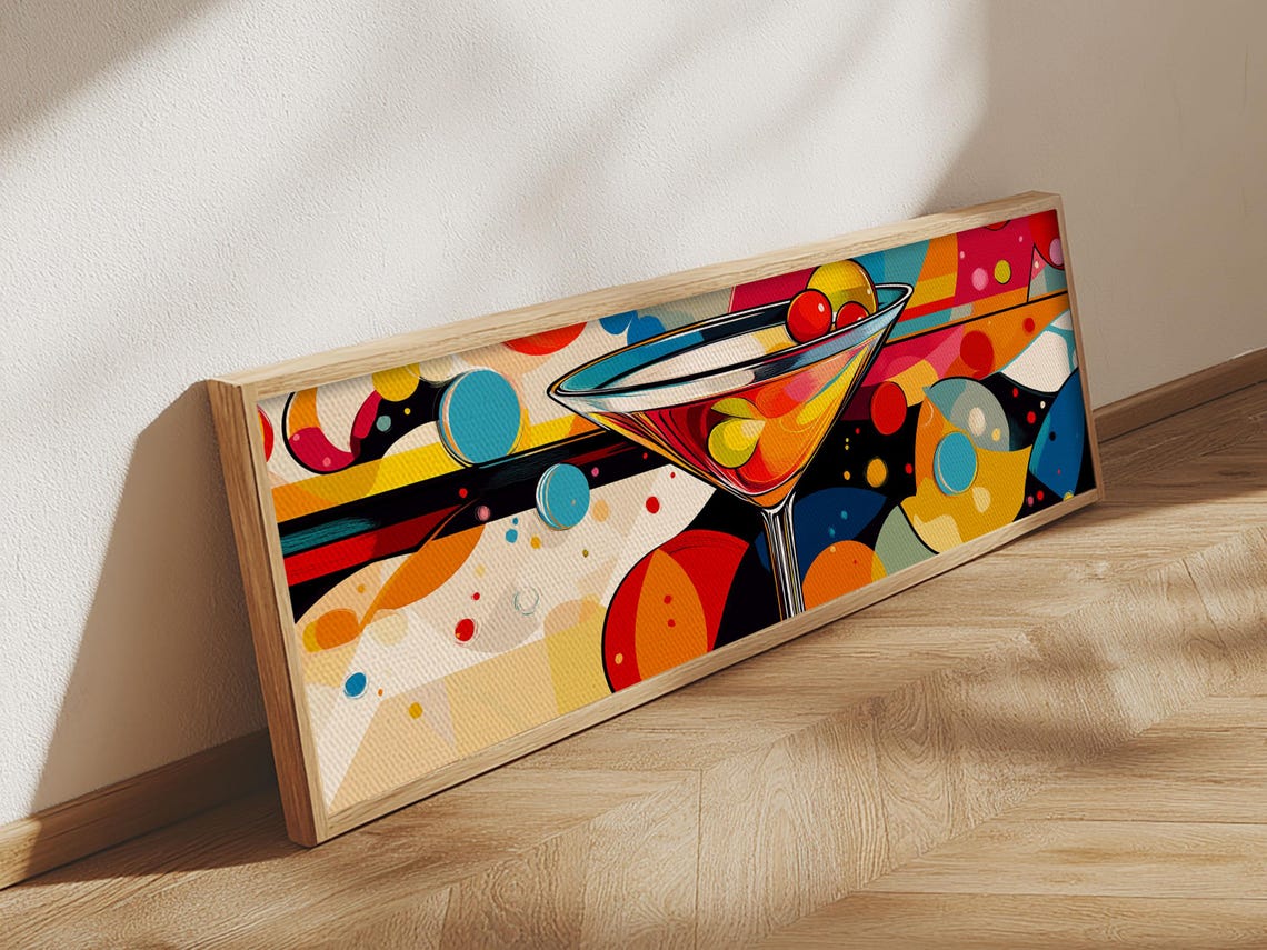 Pop Art Martini Glass Panoramic Colorful Retro Bar Kitchen Wall Poster