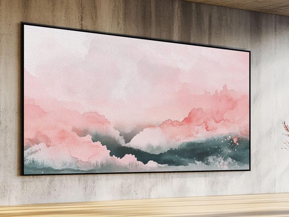 Pink Abstract Wall Art Print Light Pink Wall Art For Bedroom Minimalist Boho Artwork Horizontal Wide Wall Art Cottagecore Art