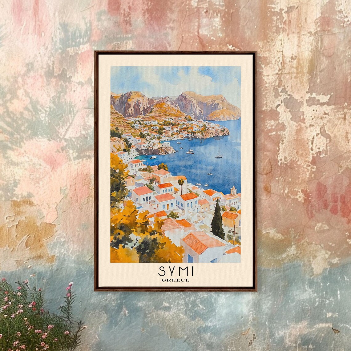 Symi Greece Island Harbor Red Roofs Blue Sea Sailboats Travel Poster - Image 4