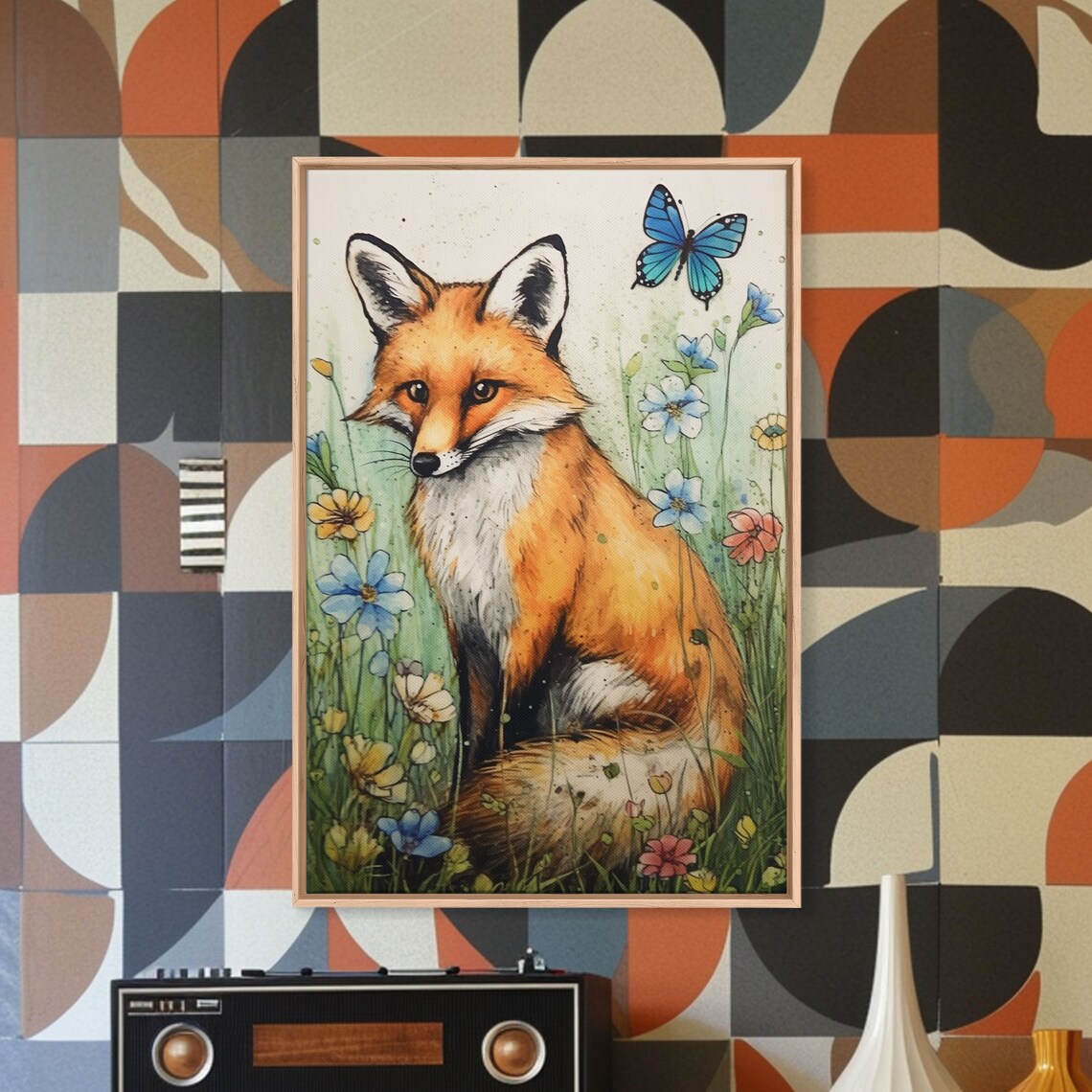Red Fox Among Wildflowers Watercolor Butterfly Woodland Art Poster - Image 6
