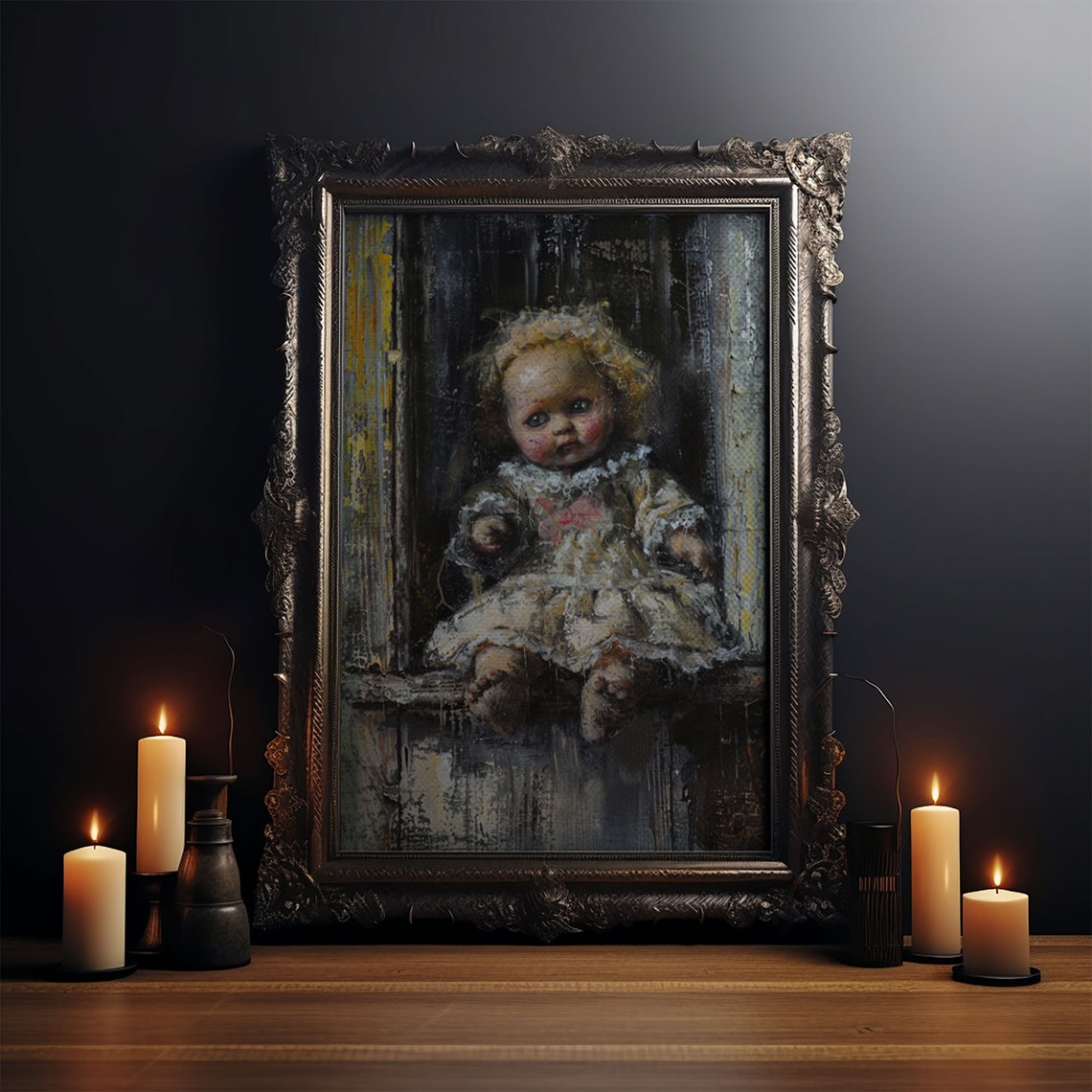 Creepy Vintage Doll Blonde Curls Dark Victorian Doll Art Poster - Image 3