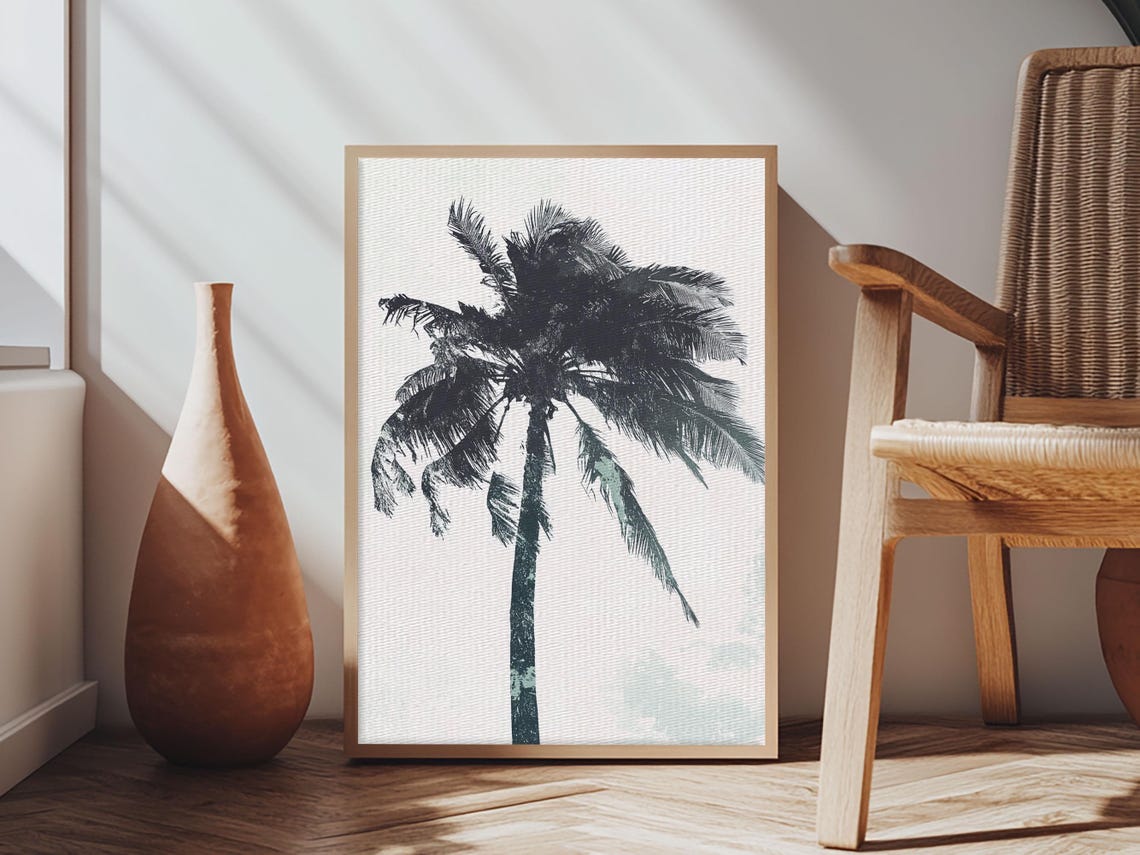 Palm Tree Wind Watercolor Minimalist Coastal Black Ink Tropical Poster - Image 6