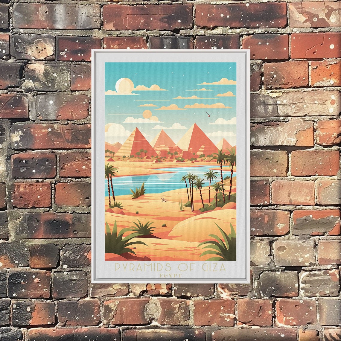 Pyramids of Giza Egypt Desert Palms Oasis Warm Sunset Poster - Image 4