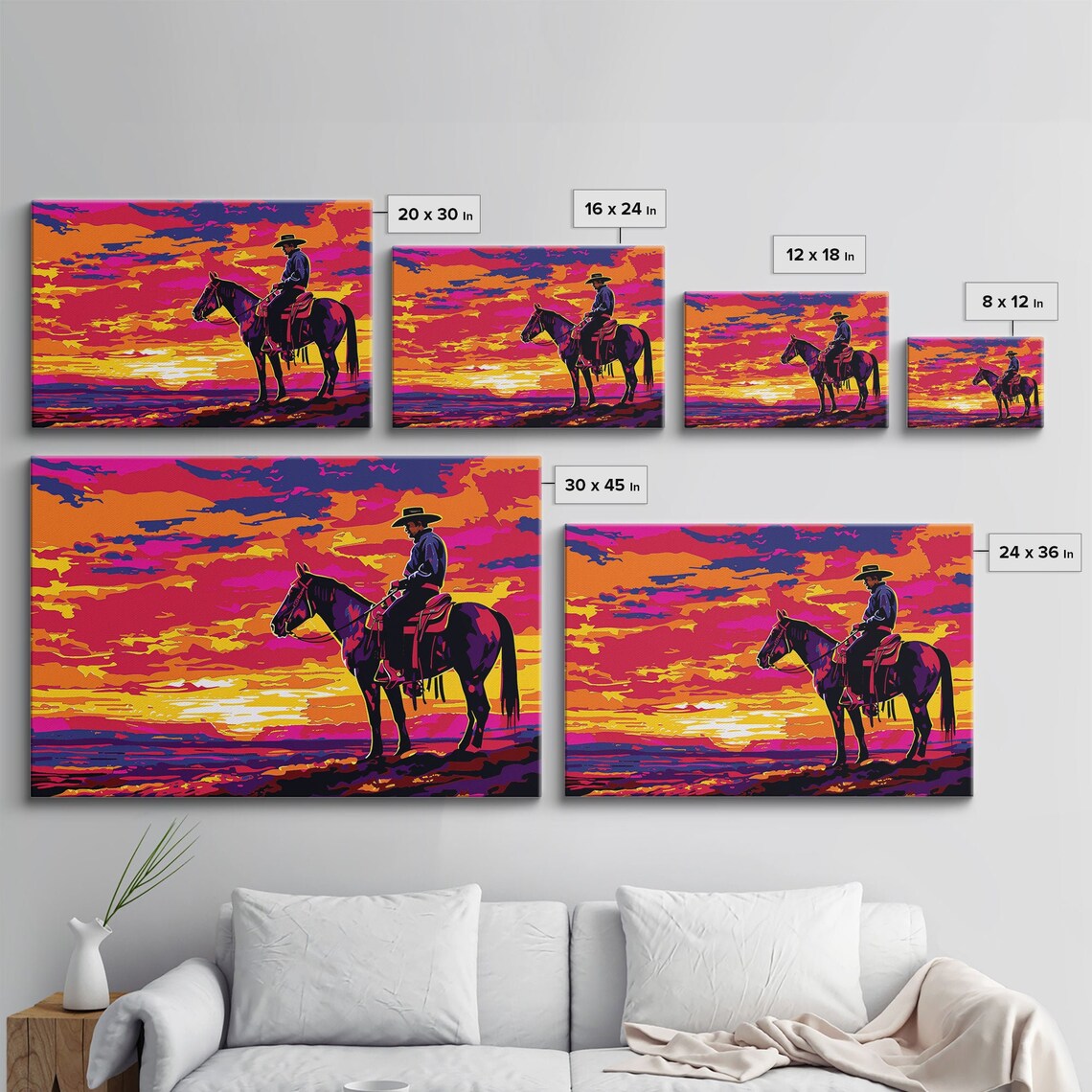 Wild West Cowboy on Horseback Neon Sunset Pop Art Western Wall Poster - Image 2