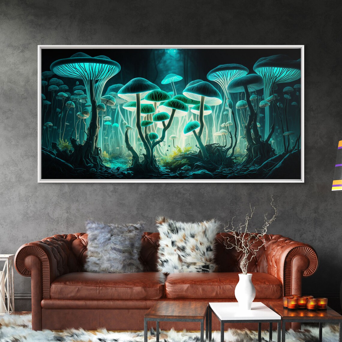 Glowing Mushrooms, Bioluminescent Forest Floor Art Print