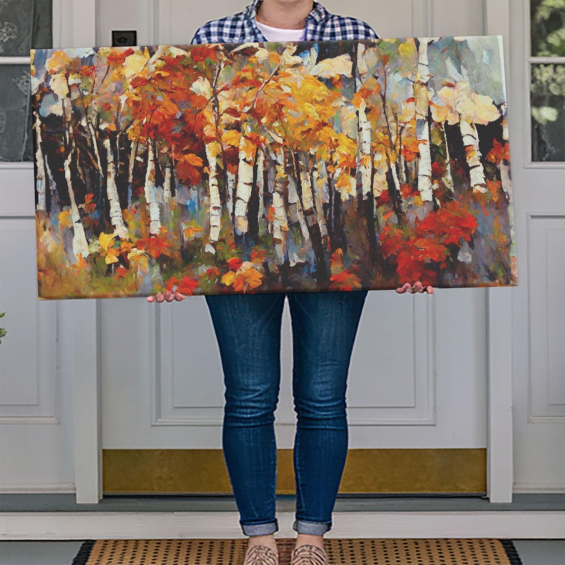 Large Birch Trees Print, Boho Autumn Landscape - Image 3