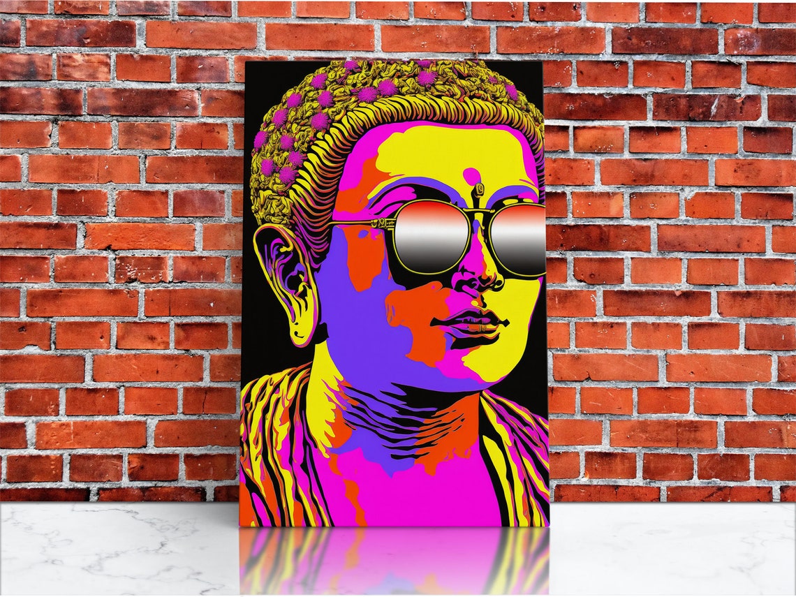 Neon Pop Art Buddha Head Round Sunglasses Psychedelic Zen Wall Poster - Image 2