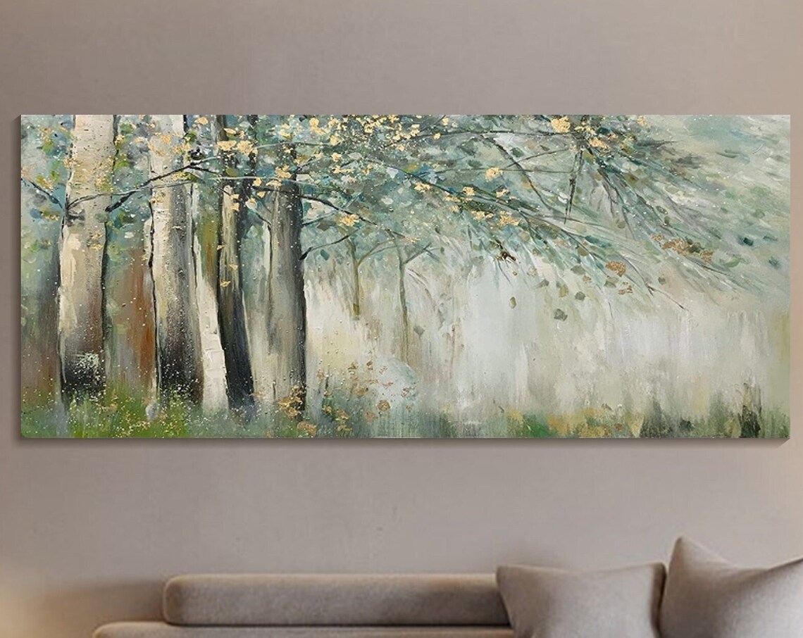 Sage Green Gold Forest Abstract Textured Art Print - Image 3
