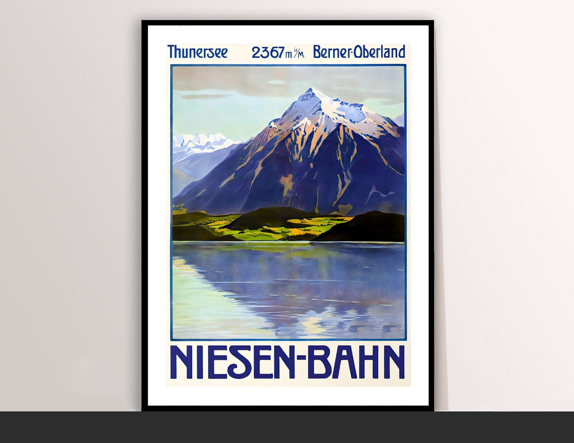 Niesen Bahn Vintage Swiss Alpine Mountain Railway Travel Poster