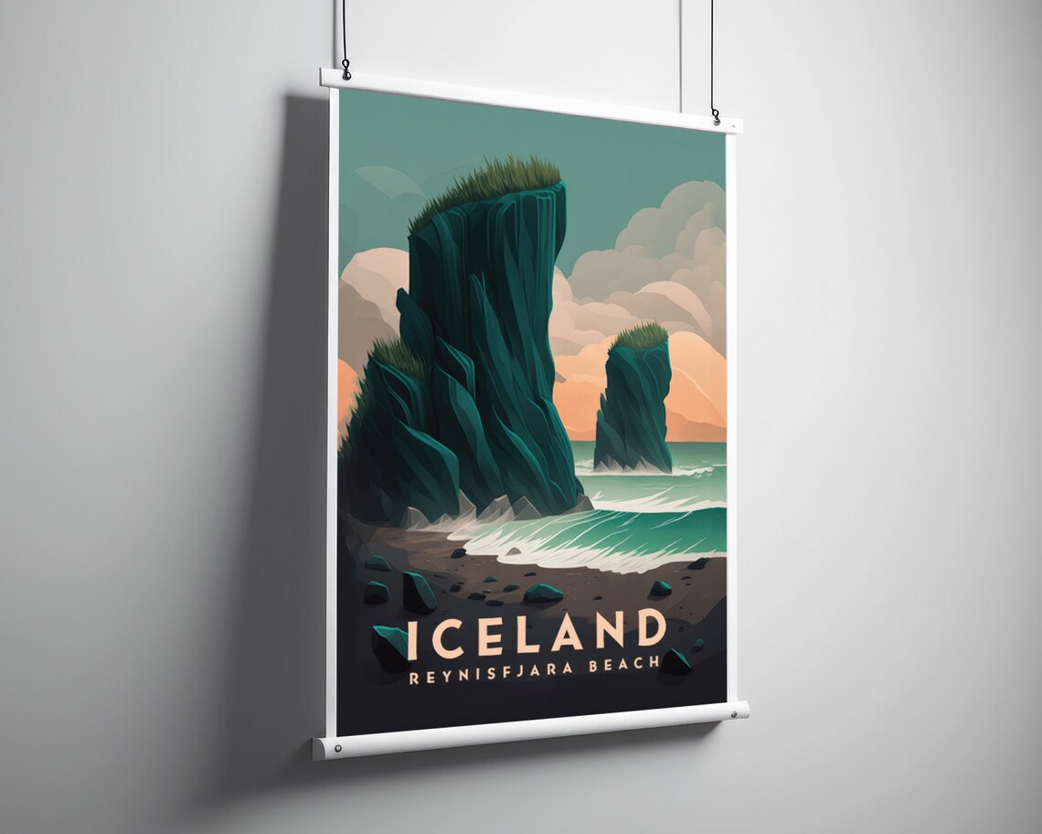 Iceland Reynisfjara Beach Travel Poster, Watercolor - Image 3