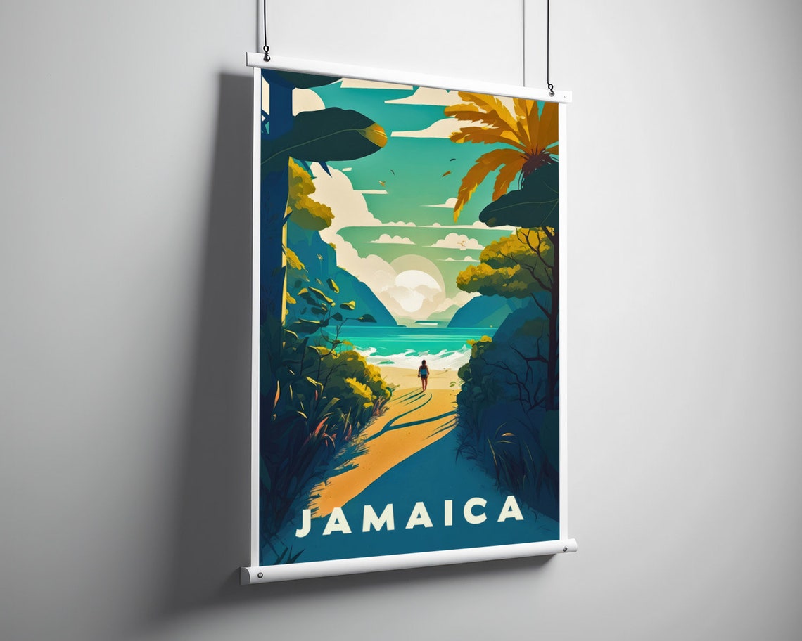 Jamaica Tropical Beach Jungle Path Island Retro Travel Poster - Image 3