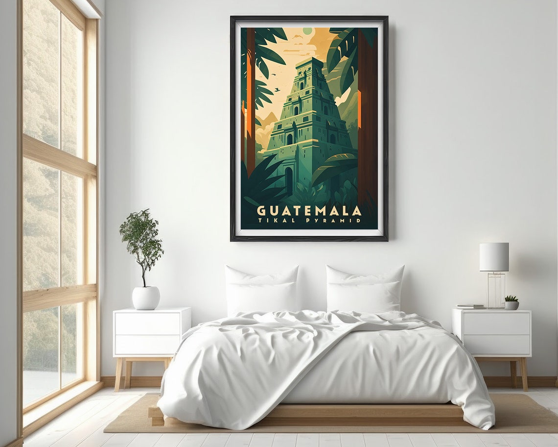 Guatemala Tikal Pyramid Mayan Ruins Jungle Vintage Travel Poster - Image 2
