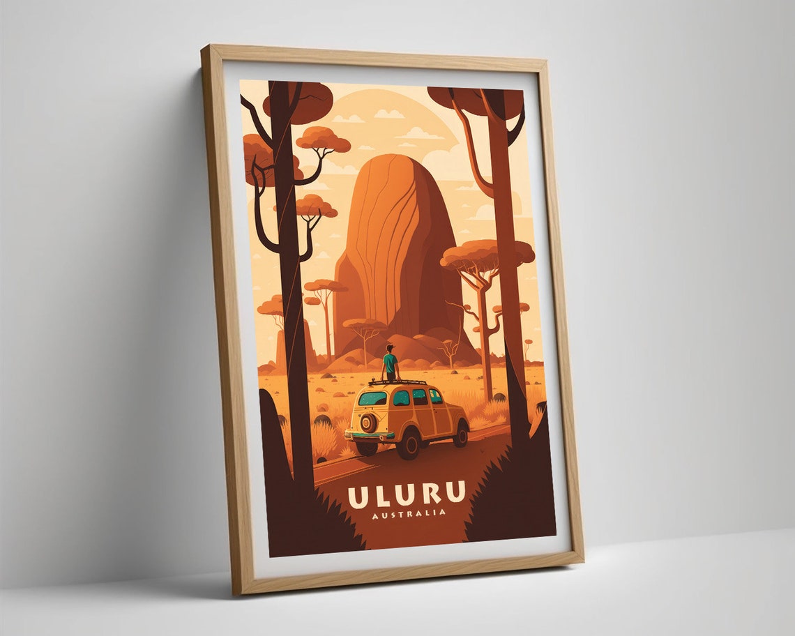 Uluru Australia Red Rock Road Trip Station Wagon Vintage Poster - Image 5