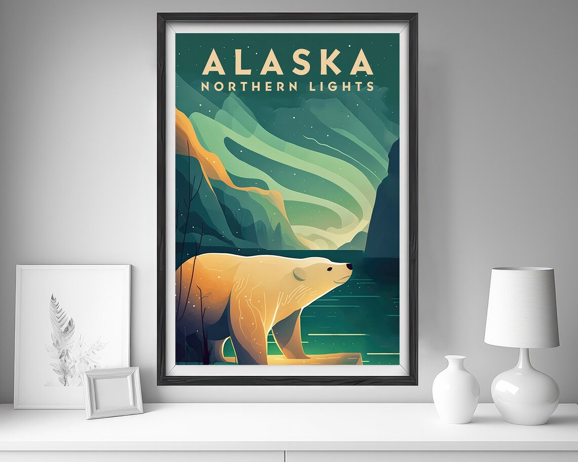 Alaska Northern Lights Watercolor Travel Poster - Image 4