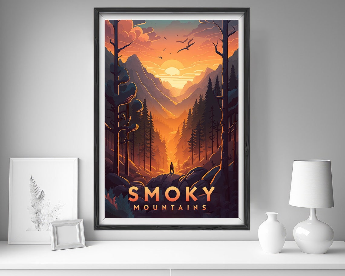 Great Smoky Mountains Travel Poster Great Smoky Mountains Wall Art Print Smoky Mountains Painting Illustration Usa Watercolor Art - Image 4
