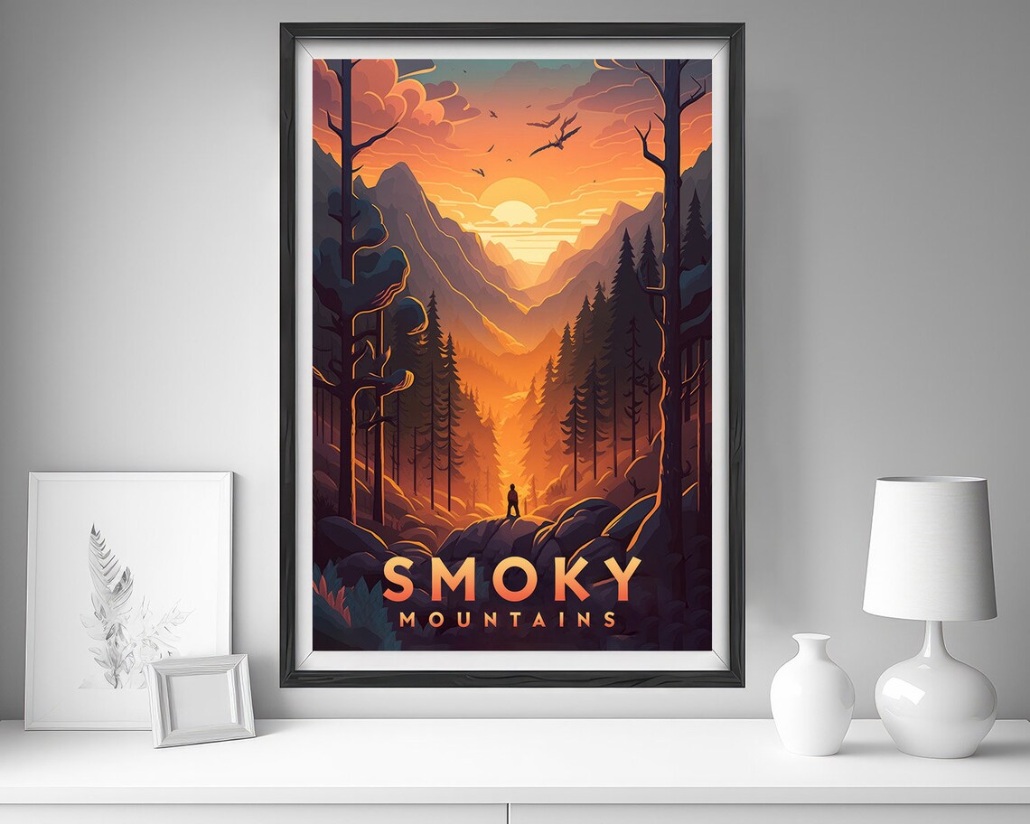 Smoky Mountains Vintage Travel Poster Sunset Forest Peaks Art - Image 4