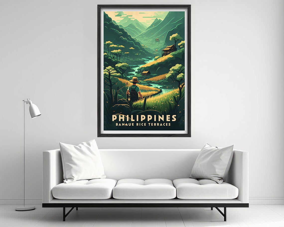 Philippines Banaue Rice Terraces Hiker Vintage Travel Art Poster - Image 2