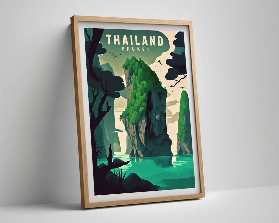 Thailand Phuket Limestone Cliffs Emerald Bay Vintage Travel Poster - Image 5