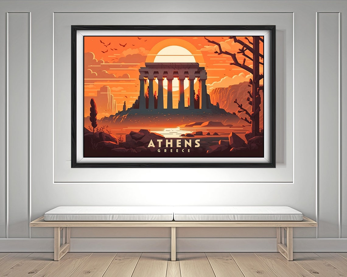 Athens Greece Travel Poster Athens Greece Wall Art Print Athens Greece Painting Travel Art Poster Athens Greece Wall Art Homedecor - Image 4